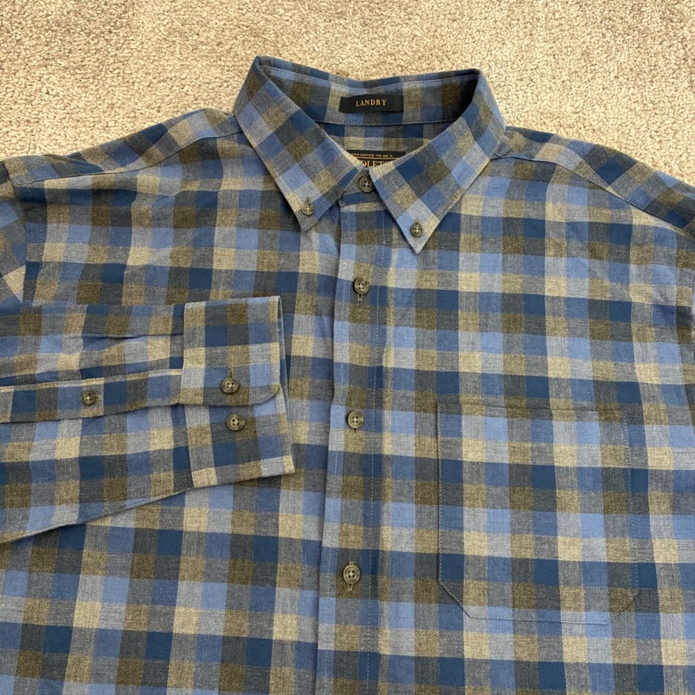 Pendleton Shirt Mens Large Landry Cotton Wool Flannel Plaid Button Down Blue
